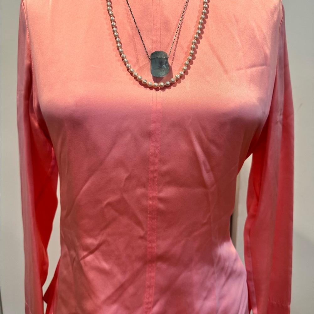 Pink 100% silk waist tie blouse - Picture 11 of 16